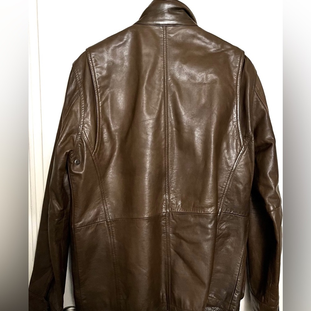 Tumi Aviator Leather Coat Brown Burnished Leather -Medium - Picture 3 of 7